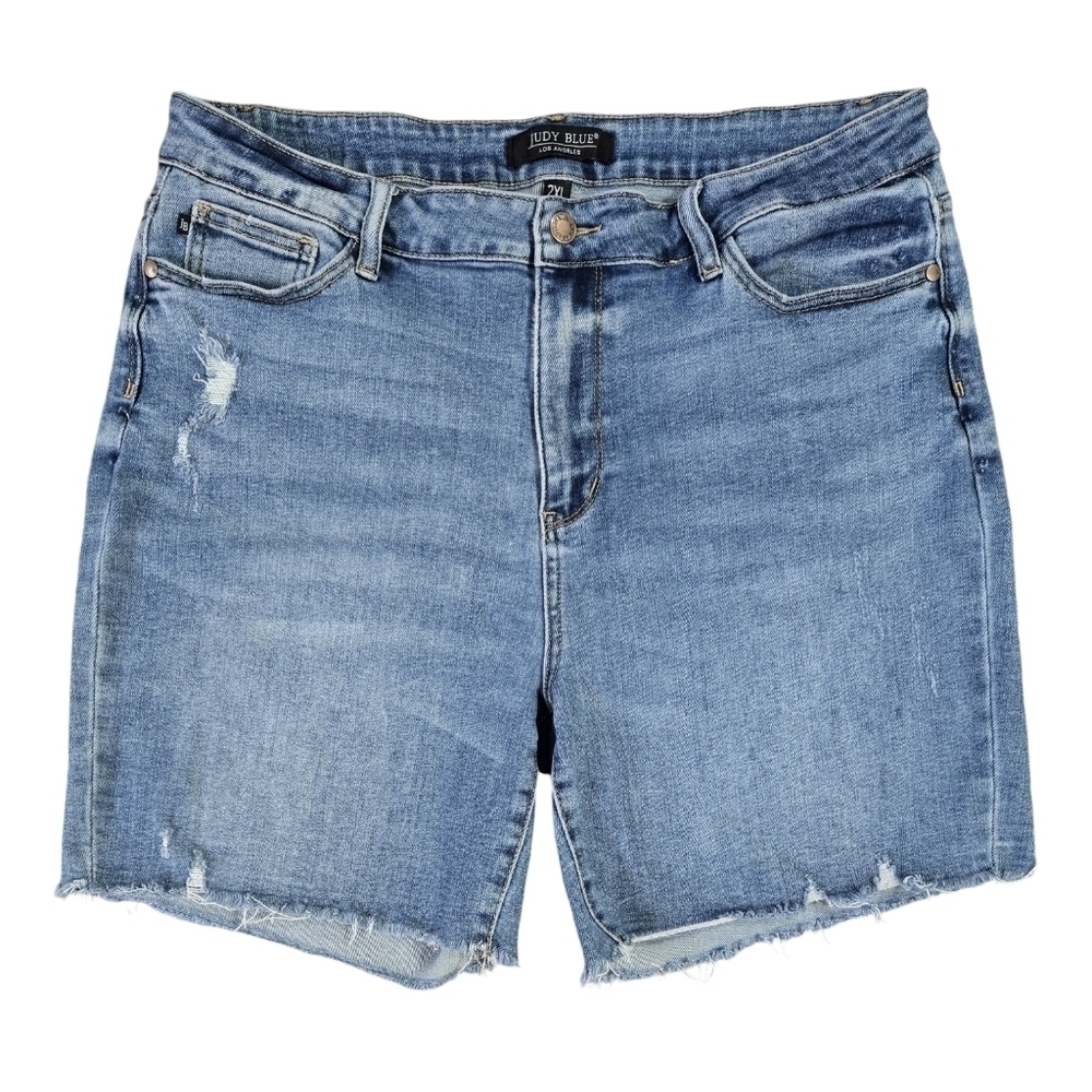 Judy Blue High Rise Distressed Raw Hem Jean Shorts Stretch JB150052